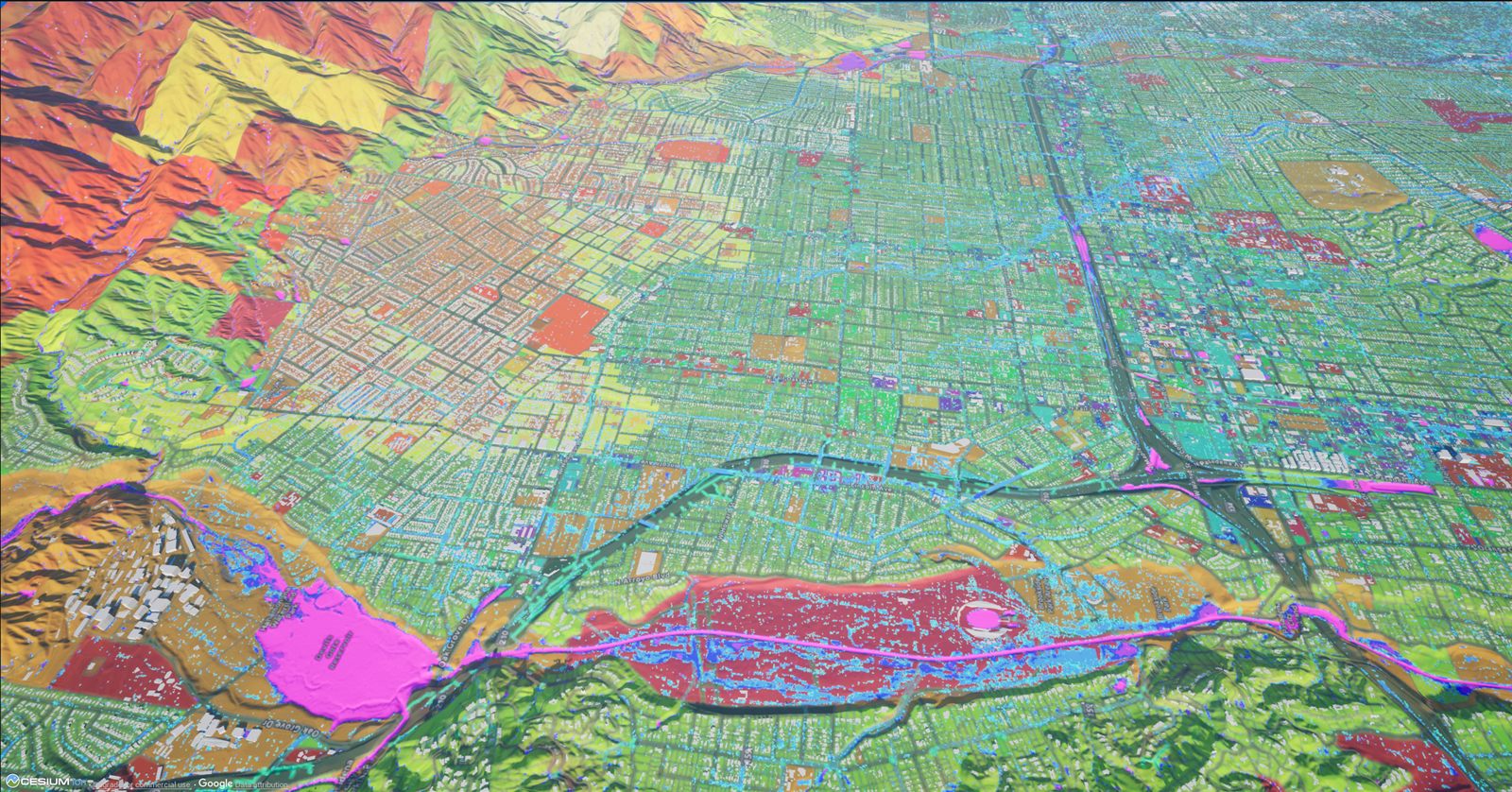 Dense multi-layer parcel analysis over photoreal 3D terrain