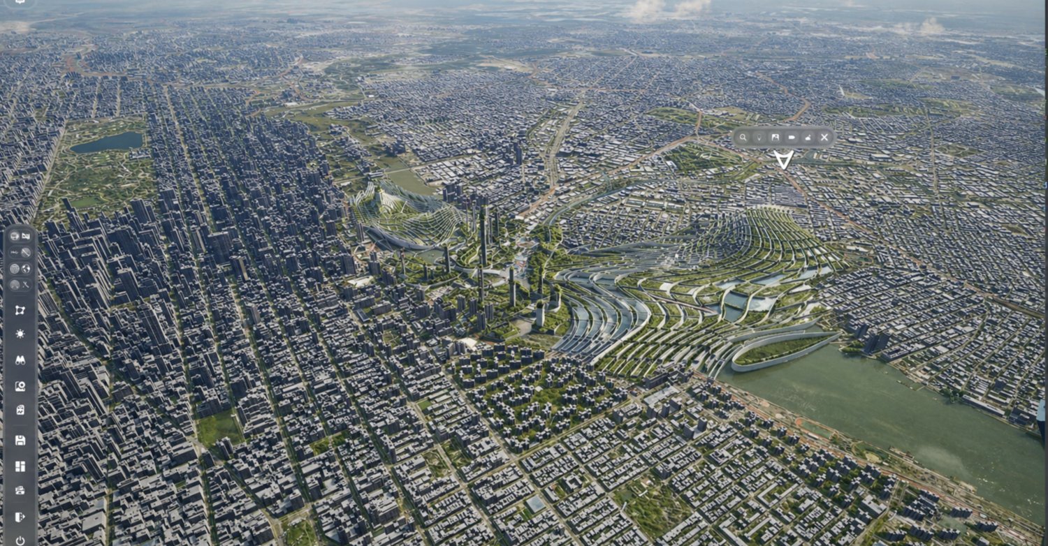 City threaded with green park corridors